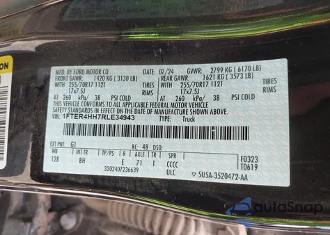 2024 Ford Ranger Xlt from USA, damaged, VIN 1FTER4HH7RLE34943